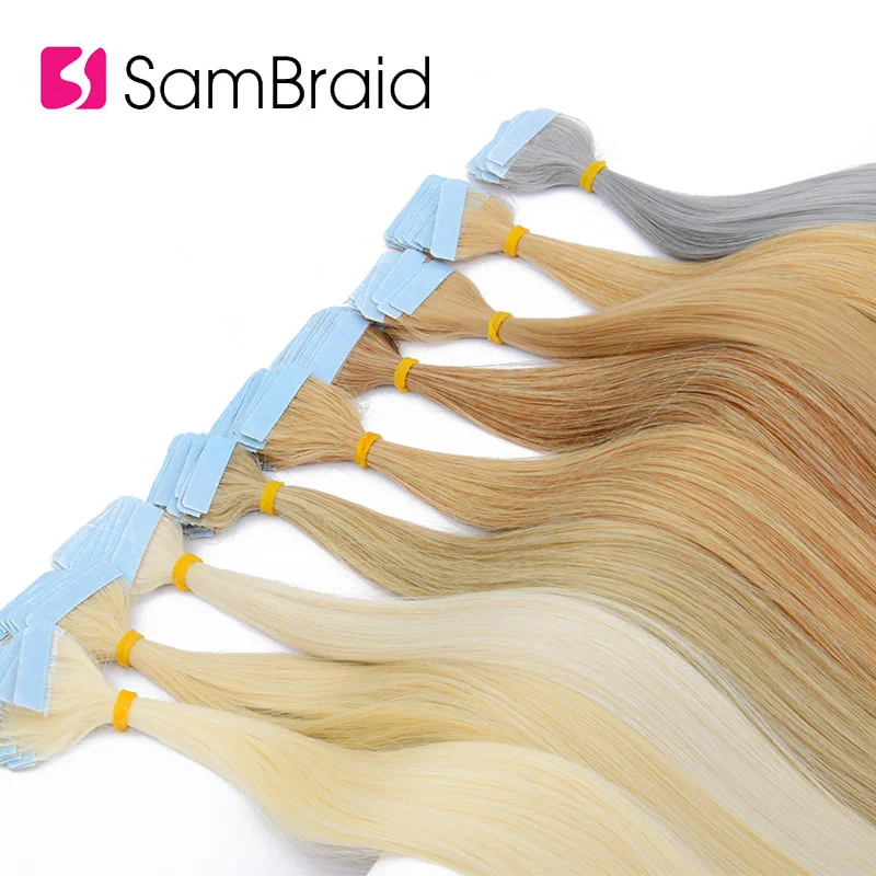 SAMBRAID Straight Hair Skin Weft 22 Inch 40 Pieces/pack Synthetic Hair Extensions Tape in Pure Color Double Side Tape