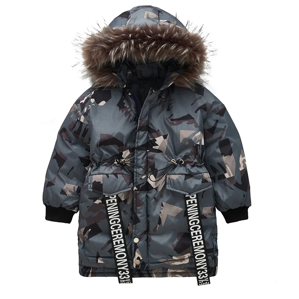 

Girls Thick Camouflage Winter Jacket for Girls Long Outwears Cotton Padded Fur Collar Hooded Coat Child Windbreaker Coats Parka