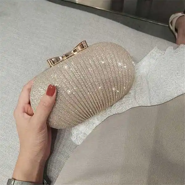 Bolso de mano de noche dorado para mujer bolsos de mano brillantes para boda bolso de hombro con lazo de Metal para novia