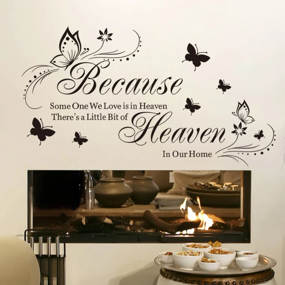line Shop Because Someone We Love is in Heaven Black Beautiful Butterfly Art Quotes Wall Stickers Decal room decor