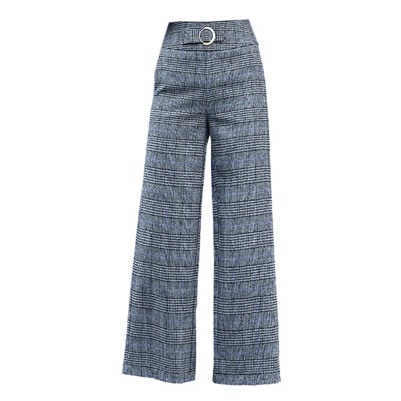Buy Blue Wide Leg Plaid Pants Women Winter Thick