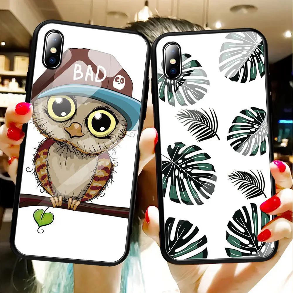 KISSCASE Luxury Case For iPhone XS MAX XR 7 8 Flamingo Flower Leaves Tempered Glass Cover 6 6S Plus X Phone |