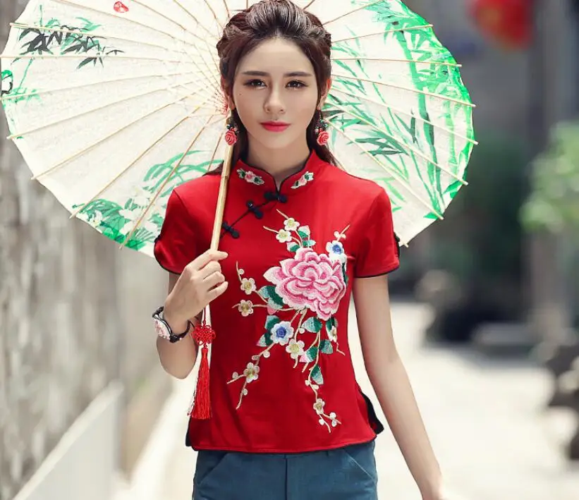 Традиционная китайская одежда для женщин Cheongsam Топ воротник стойка Женские топы и блузки Восточная китайская одежда AA4657 - Цвет: 1