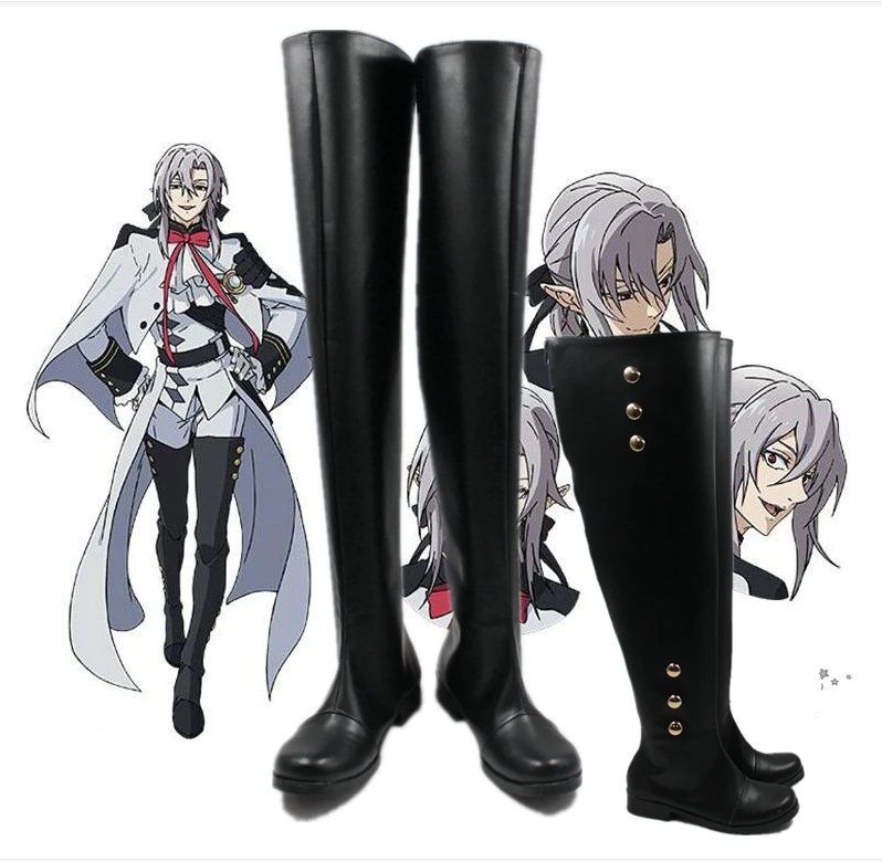 Seraph of the End Crowley Eusford Black Halloween Long Cosplay Shoes Boots D006 Seraph of the End Crowley Eusford Black Halloween Long Cosplay Shoes Boots D006