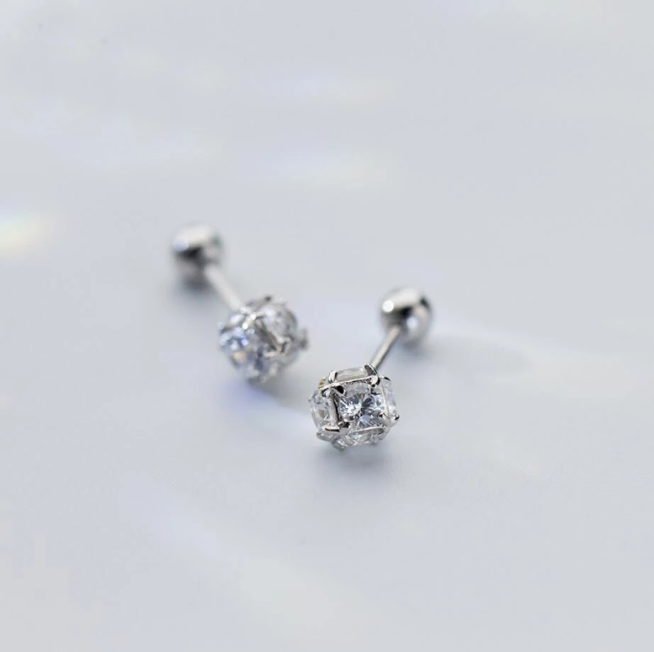 925 Sterling Silver CZ Ball Screw Back Post Stud Single Earring A1724