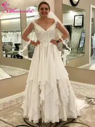 Alexzendra V образным вырезом шифон трапециевидной формы свадебное платье 2019 настроить оборками Плюс размеры vestido de novia