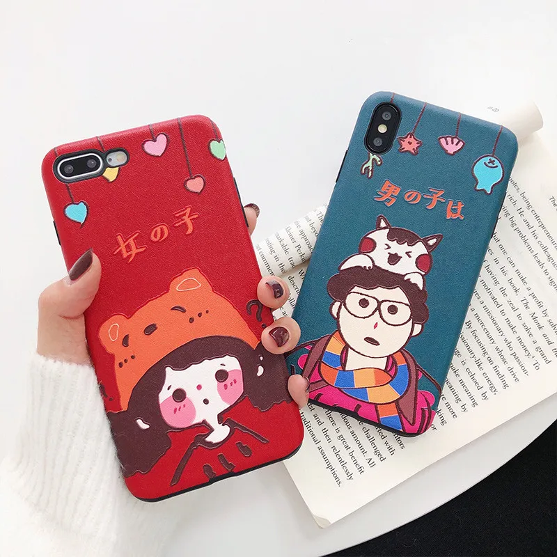 Милый корейский чехол для пары iPhone 7 7Plus 8 6s 6 Plus X XS MAX XR Kawaii аниме чехлы мальчиков и
