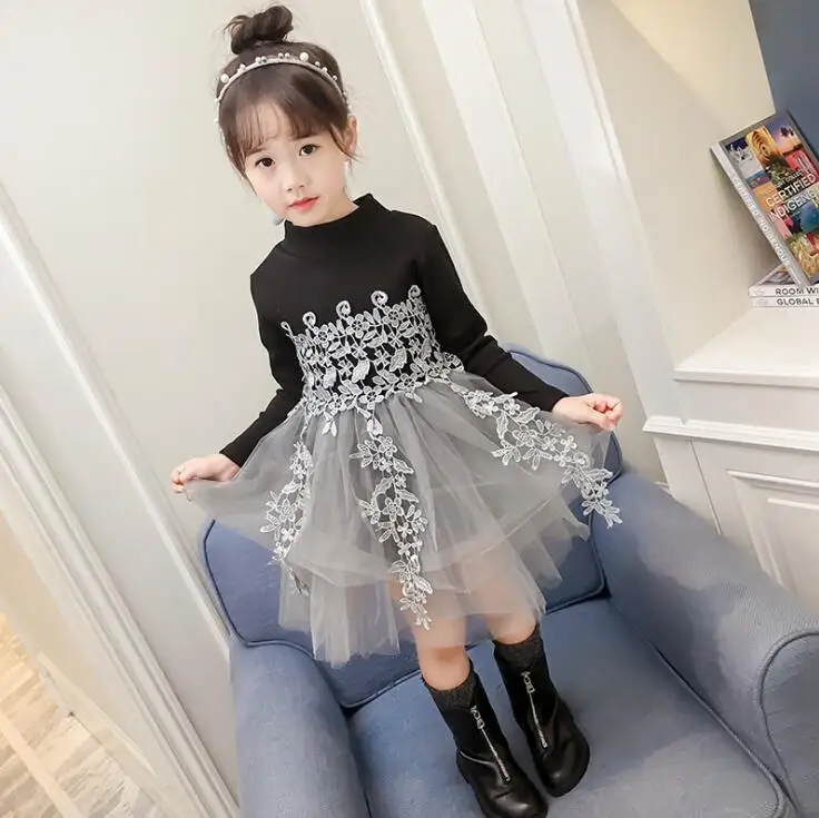 

Girls Dress 2019 Spring New Children's Wear Korean Female Baby Knit Sweater Princess Petal Mesh Dress