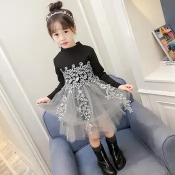 

Girls Dress 2019 Spring New Children's Wear Korean Female Baby Knit Sweater Princess Petal Mesh Dress