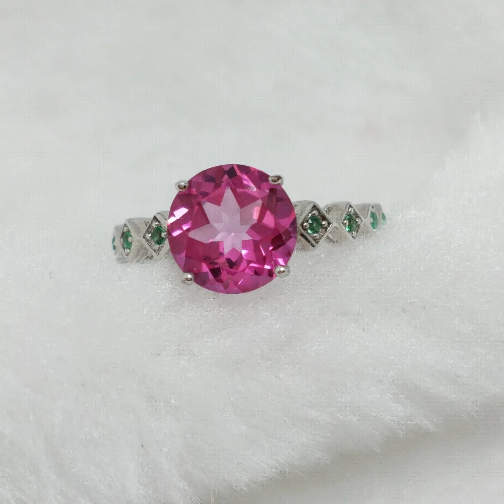 FLZB, круглое кольцо натуральный розовый топаз RD 8,0 мм из стерлингового серебра 925 пробы с покрытием из золота 18 К красивое розовое кольцо для женщин