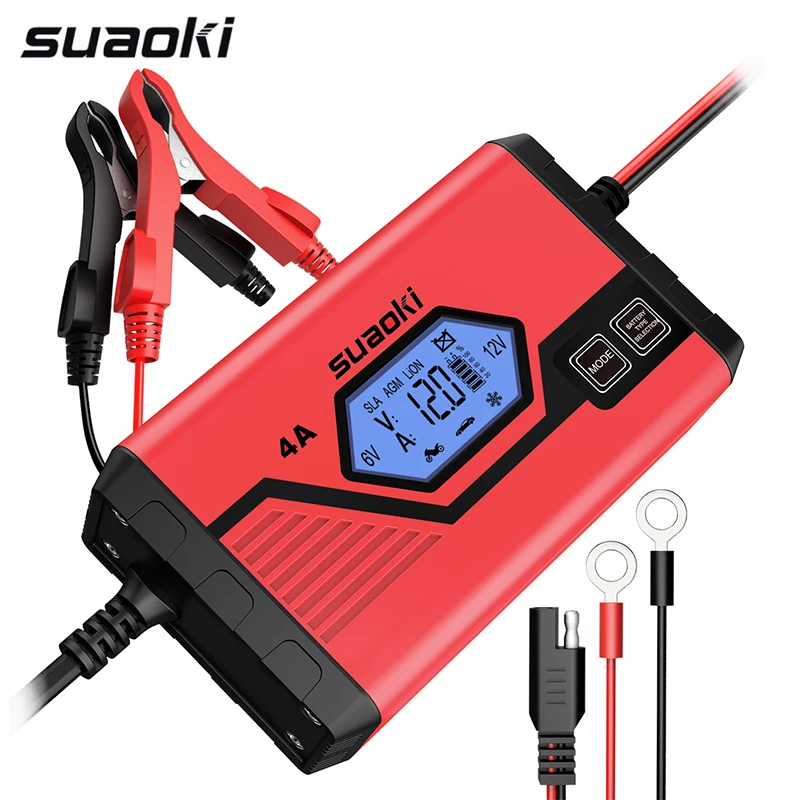 

Suaoki ICS4+ Car Battery Charger Automatic Voltage Detection Car Battery Recharger Tool Kit Over-Charge Protection LCD Display