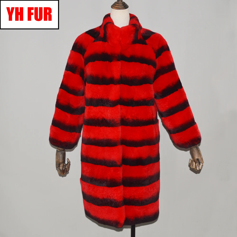 

2019 New Women 100% Real Genuine Rex Rabbit Fur Coat Long Style Winter Rex Rabbit Fur Jacket Fashion Lady Natural Fur Overcoats