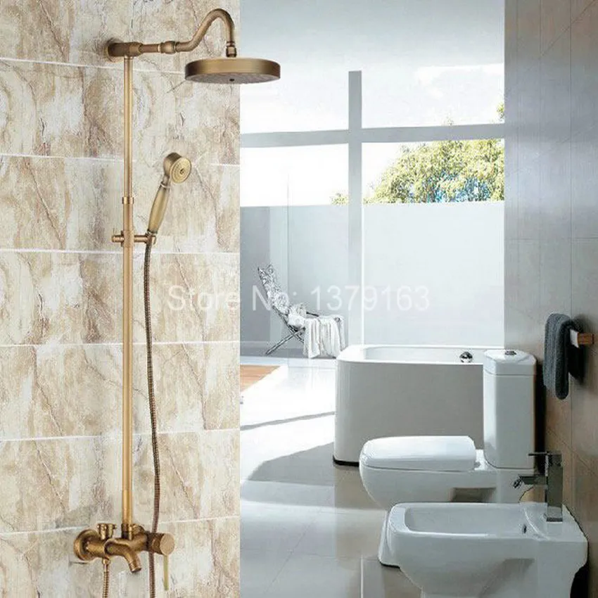 

Brass Antique Retro Bathroom Rainfall Bathtub Shower Mixer Tap Faucet Single Handle Wall Mounted ars227