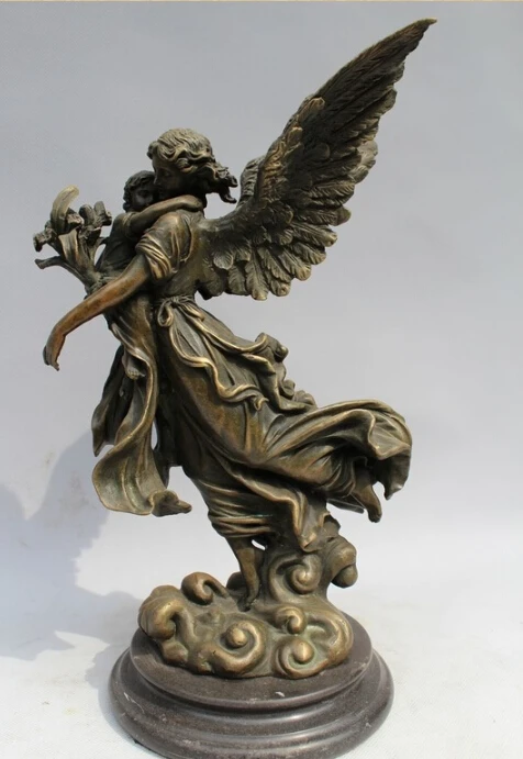 

free 12"Western Art sculpture Bronze Marble Bell Women Angell Girl Statue fast