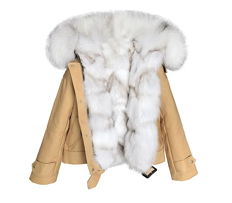 

2019 Winter Jacket Women White Black Real Natural Fox Fur Liner Real Fox Fur Collar Hood Coat Parka Thick Warm Streetwear