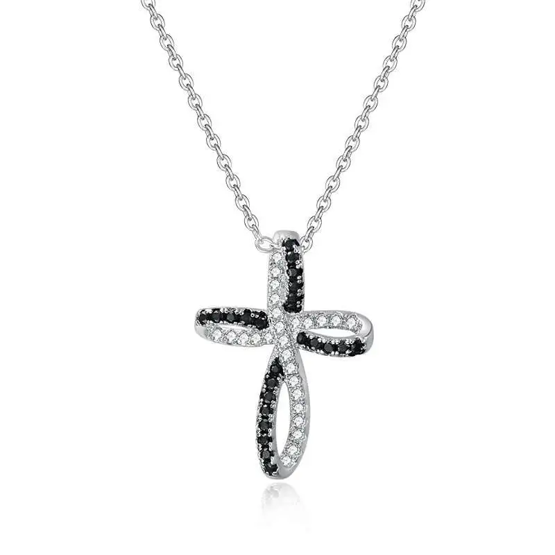 

Hainon Fashion Black Clear Cubic Zirconia Cross Pendant Necklaces Silver Color Chain Necklace Gift Fashion Luxury Jewelry
