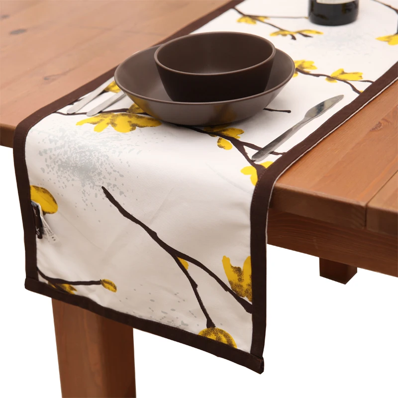 100 Cotton Table Runner Original Design Wax Plum Flower Printed Table