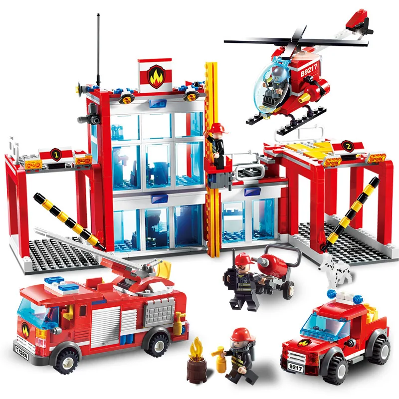 9217 874pcs Fire Rescue Constructor Model Kit Blocks Compatible LEGO Bricks Toys for Boys Girls Children Modeling