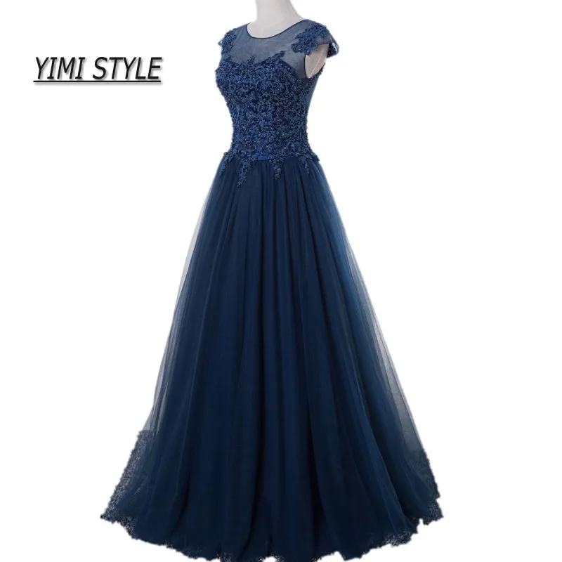 

Free Shipping Elegant Navy Blue Tulle Applique Lace Evening Dress Kadisua 2019 New Formal Women Prom Dresses Long Robe De Soiree