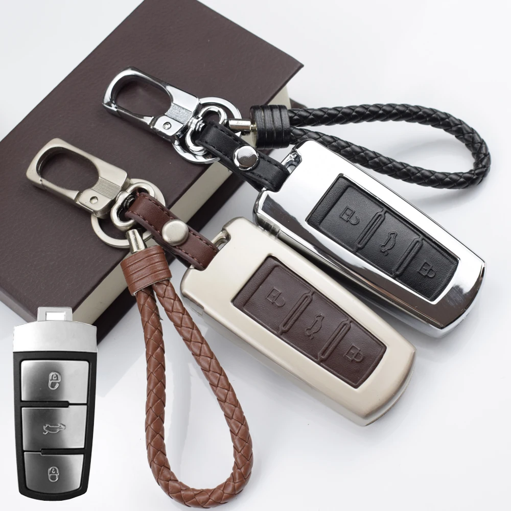 

Zinc alloy+Leather Fit For VW Volkswagen CC Passat CC b6 b7 Car Styling Smart key Shell Skin Holder 3 Buttons Key Fob Case Cover