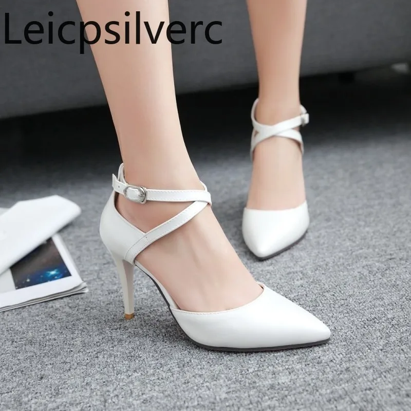

Pumps Spring and autumn new style Pointed Toe Shallow mouth Buckle Fine heel High heel Women's Single shoes plus size 33-43