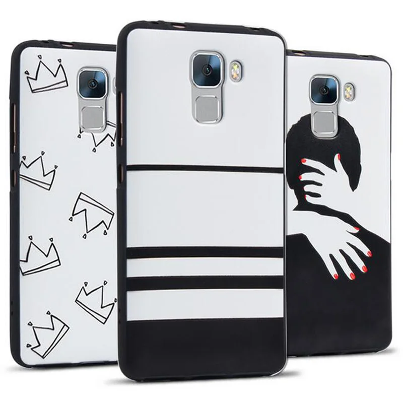 

For Coque Huawei Honor 7 Case 3D Relief Cartoon Black Print Soft Silicon Cover Case For Huawei Honor 7 Cover Phone Cases Fundas