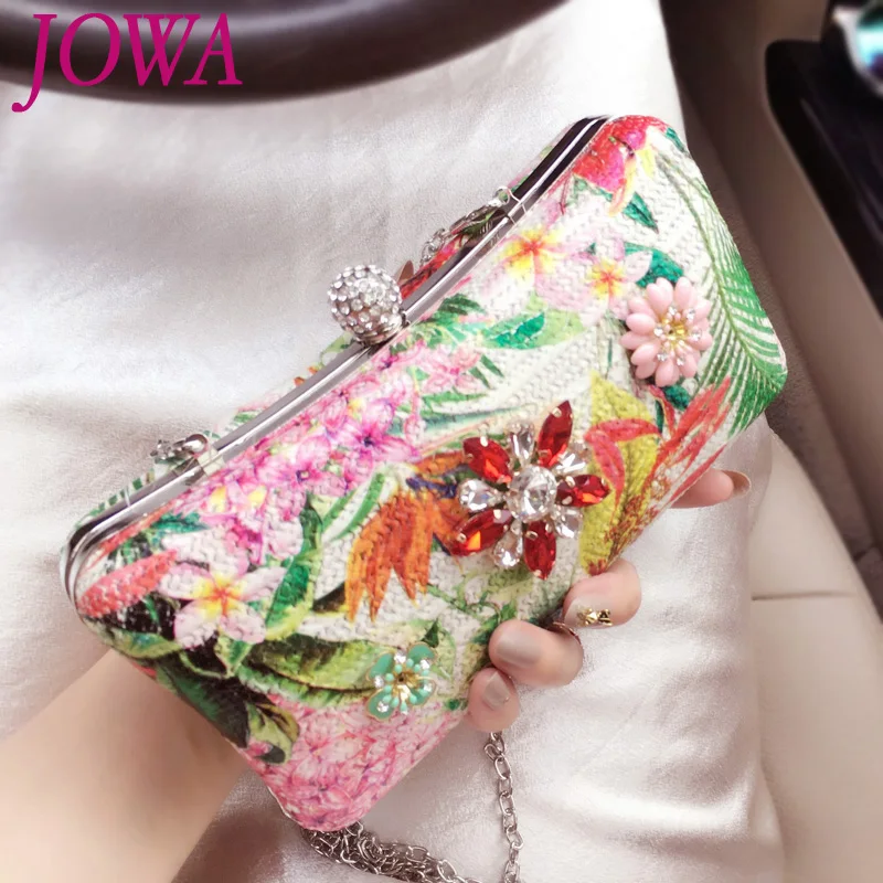 

2019 New Design Women's Fashion Evening Bag Fresh Flower Printing Handbag Diamond Small Hard Clutch Knitting Small Party Package