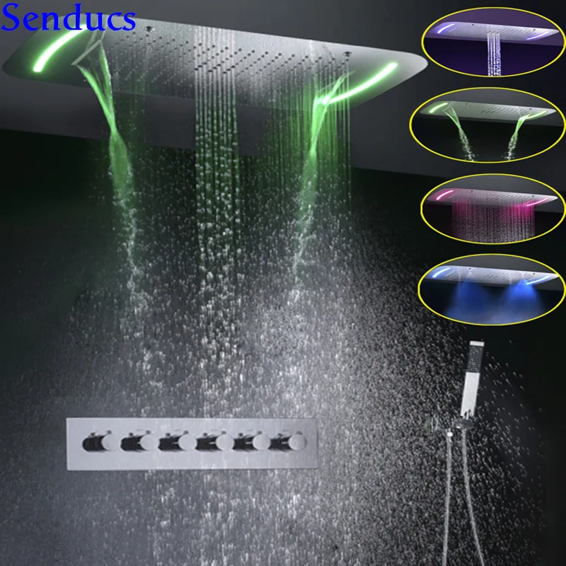 Senducs водопад Дождь душ с качеством латуни Ванная комната Concea светодио дный набор для душа Thermotatic набор для душа светодио дный набор для душа