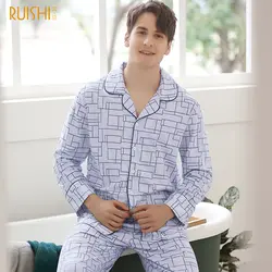 J & Q 2019 новые пижамы мужской, с длинными рукавами кардиган ночная рубашка хлопковые низ нагрудные высокое качество домашняя одежда