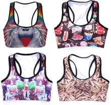 Breathable Women Wirefree Sports Bras Crop Top Fitness Run Yoga Tank Cartoon Bullet Casings 3D Digital