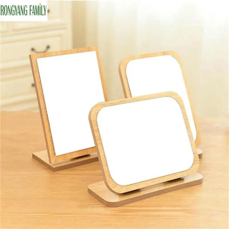

Desktop Wooden Makeup Mirror Home Decoration 90 Degree Rotating Cosmetic Dresser HD Mirror Portable Vanity Bathroom Make Up Tool