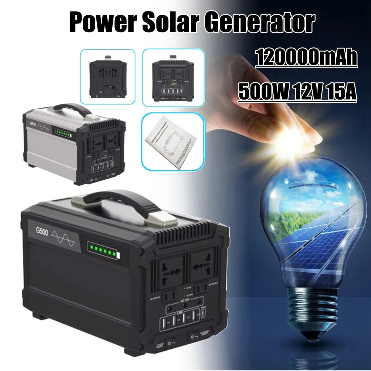 

444Wh 120000mAh 500W 12V 15A Energy Storage Home Outdoor Portable Power Solar Generator Faster Charger