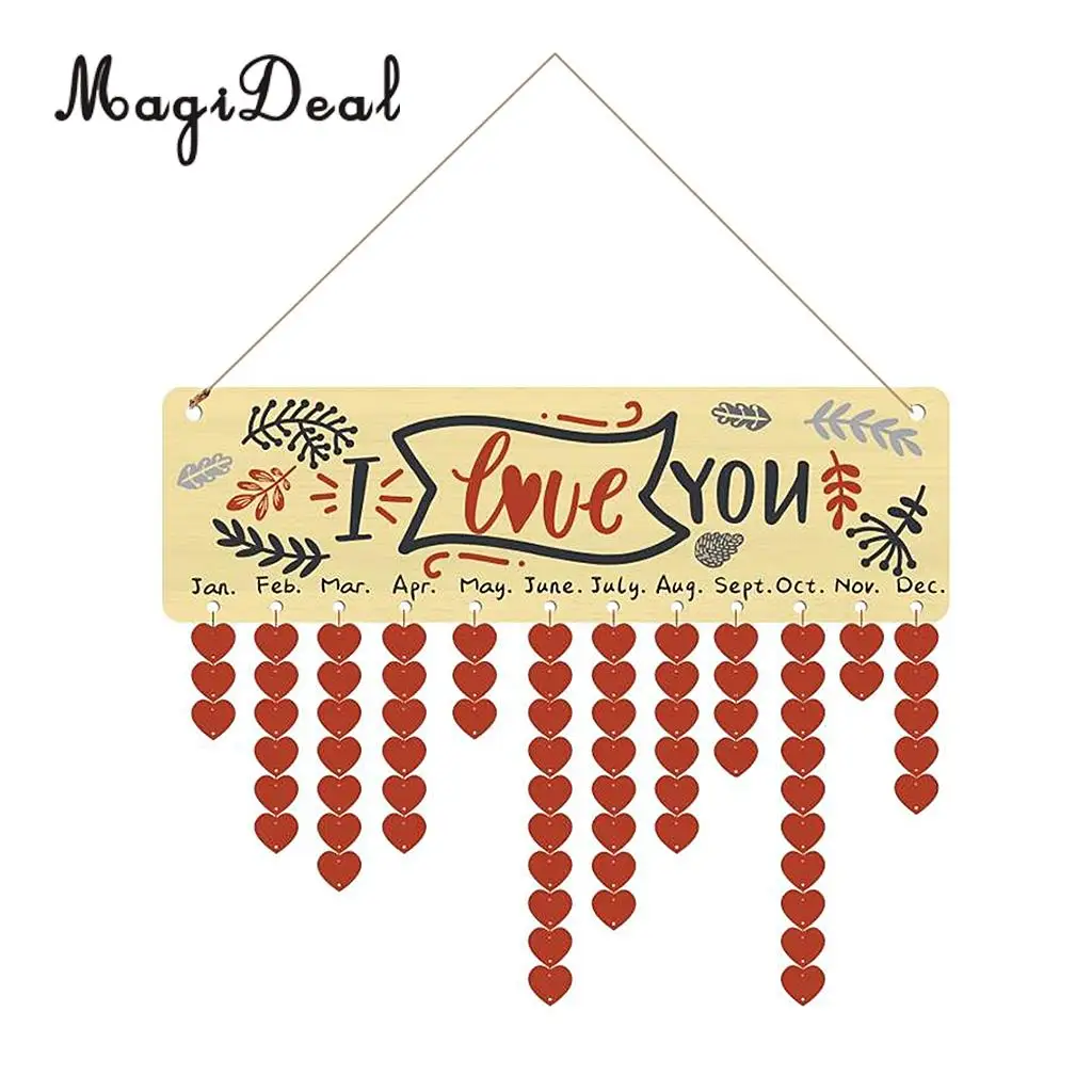 MagiDeal I Love You Birthday Planner Calendar Board Wooden Sign