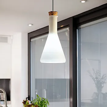 

LED Pendant Lights Modern Hanging Light Lamp Fixture for Living Dinning Room with White Glass Bottle Lampshade in Flask Design