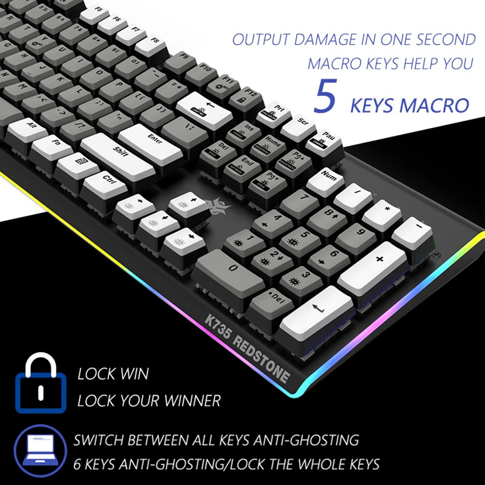 

HEXGEARS GK735 Kailh Box Switch Mechanical Keyboard 104 Key Hot Swap Waterproof Gaming Keyboard ABS Key cap RGB Side Keyboard
