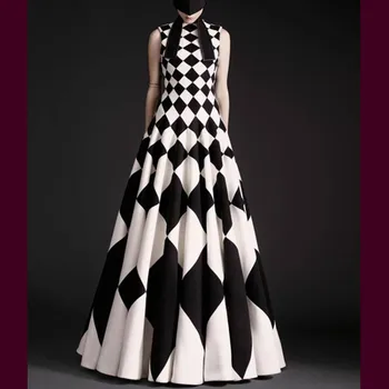 

Summer Fashion Women's 2018 Sleeve Designing Plaid Print axi Long Full Dress High Quality Runway Ball Gown Plus Size 4XL Dresses