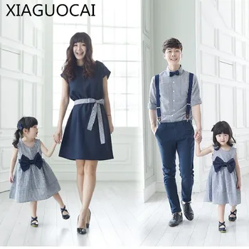 

2019 Summer Family Matching Outfits Mother Daughter Dress Clothing Father Son Short Blouse Denim Overalls Jeans Clothes B21 10