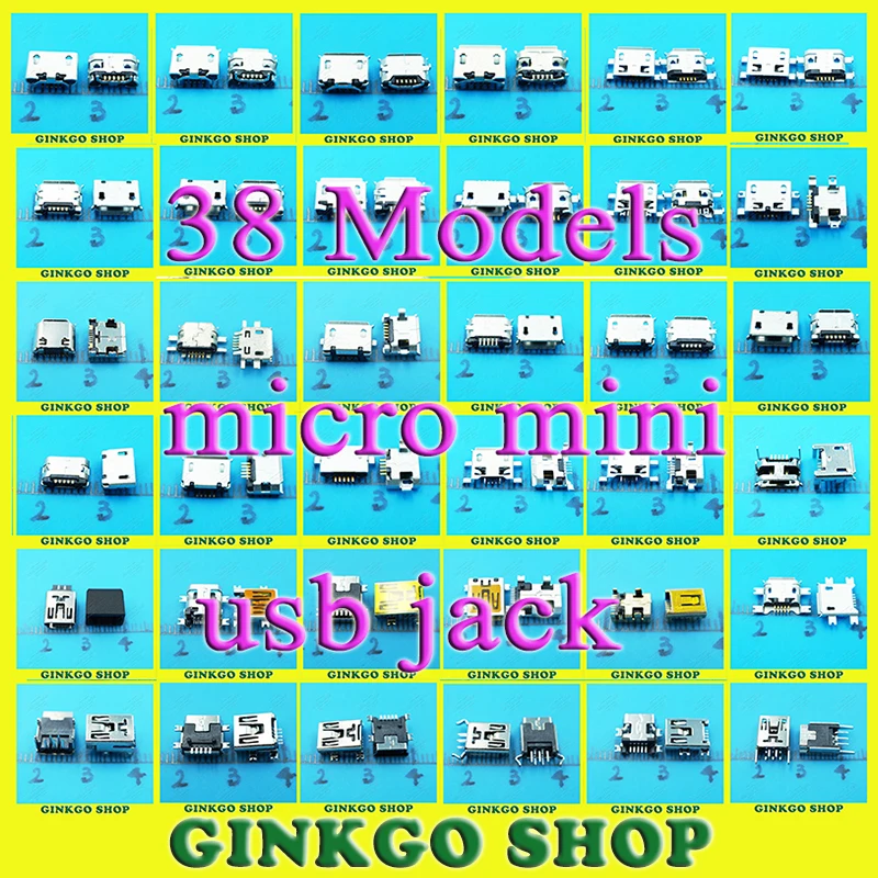38 моделей 760 шт./лот Micro Mini USB 5P 5 контактный разъем Jack гнездо для зарядки Женский Mix