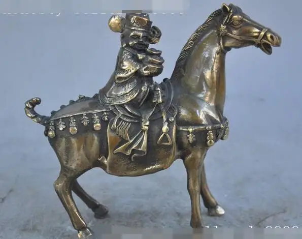 

S00028 6"Chinese fengshui bronze wealth yuanbao Mammon god ride horse lucky statue (A0321)