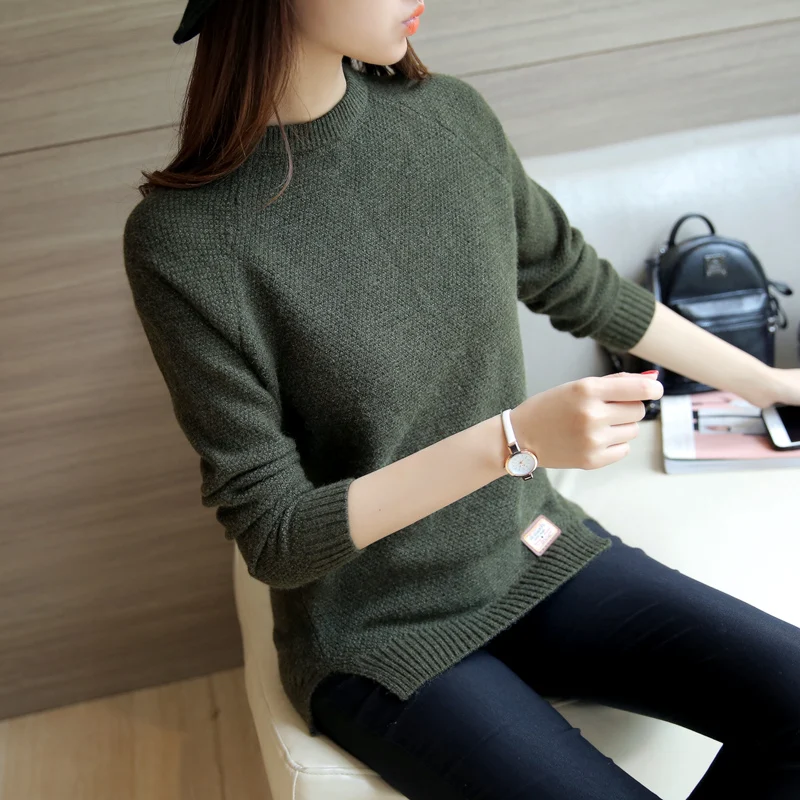 Korean Style Women Autumn Winter Sweaters O Neck Long Sleeve Split Knitted Pullover Sweaters Sueter Mujer Maglioni Donna