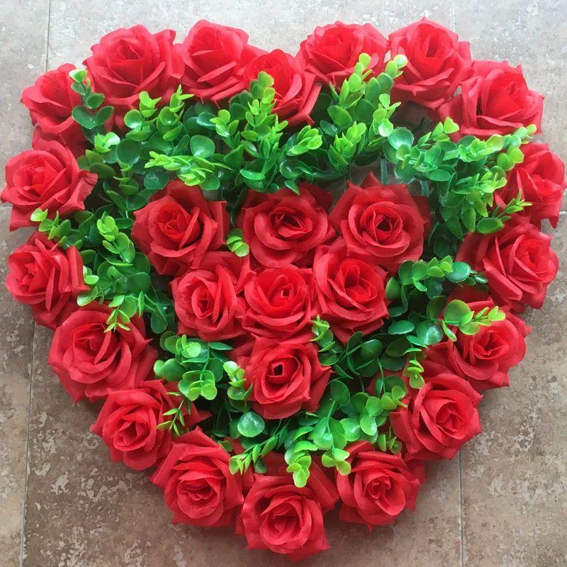 

40x38cm Artificial Silk Heart Shape Lovely Rose Flower Ball for Wedding Car Door Floral Centerpiece Valentines Decorations