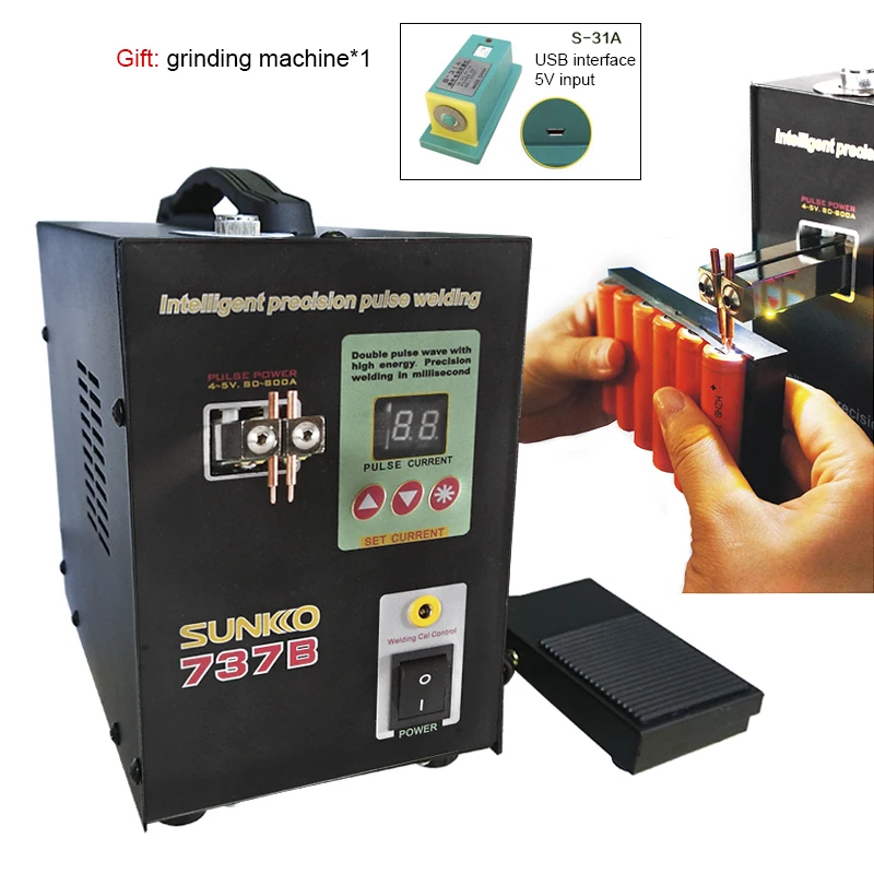 

SUNKKO 737B spot welders 1.5kw precision pulse battery spot welder led light welding machine for 18650 battery pack spot welder