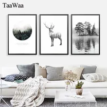 TAAWAA Black and White Canvas Poster Nordic Style Deer Abstract Forest Wall Art Painting Decorative Picture for Living Room TAAWAA Black and White Canvas Poster Nordic Style Deer Abstract Forest Wall Art Painting Decorative Picture for Living Room
