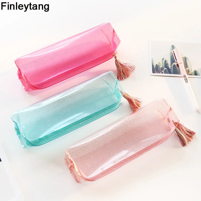 Estuche de lápices Kawaii transparente con purpurina, bolsa de papelería creativa de Pvc, caja lápices para escuela, suministros, regalo para estudiantes|school pencil box|pencil boxpencil bag school - AliExpress