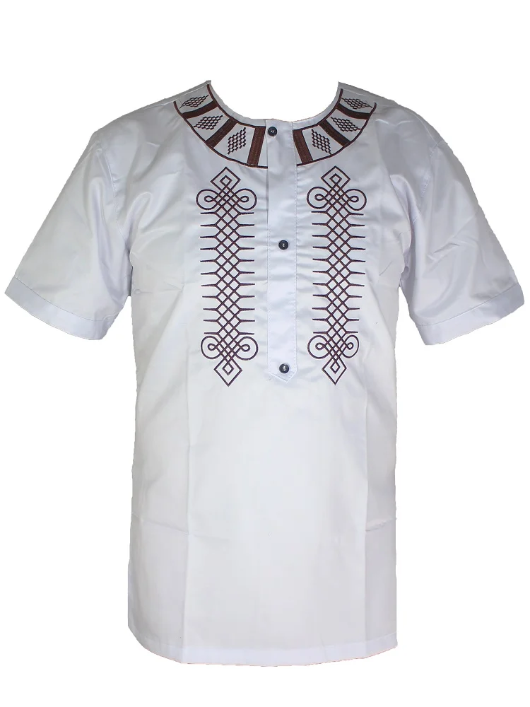 Wedding Wear African Clothes Men`s Dashiki Tunic Tops Africa Ethnic Riche Embroidery Short Caftan Attire