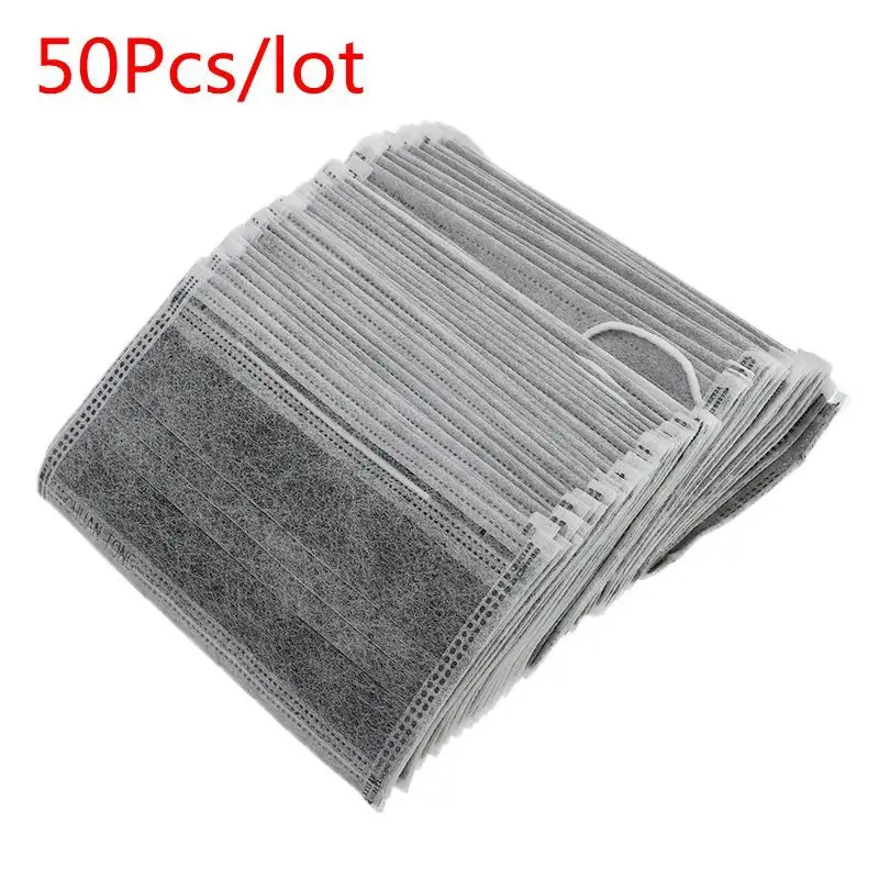 

50Pcs/lot Anti Fog Dust 4-layer Activated Carbon Disposable Masks Dustproof Mouth Mask