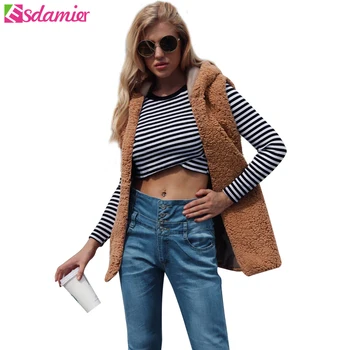 

ESDAMIER Faux Fur Vest Hooded Coats 2018 Winter Warm Casual Sleeveless Jacket Women Coat Hoodies Waistcoat Jumper Tops Outwears