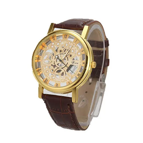 Модные полые часы для мужчин s часы лучший бренд класса люкс нержавеющая сталь кожаный ремешок Кварцевые часы мужские наручные часы Relogios Masculino - Цвет: G