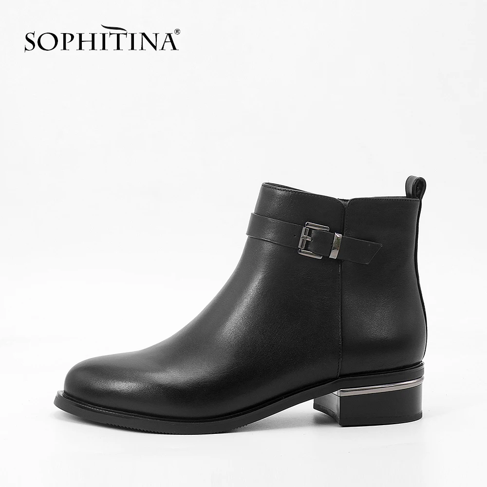 2019 L5 A Decoración Adulto Oveja Genuino Hecho Sophitina Redondo Pie Y Cuero Piel Cómodo Dedo Black Bajo Tacón Del Invierno Zapatos De Mano Metal TI6qBHqn