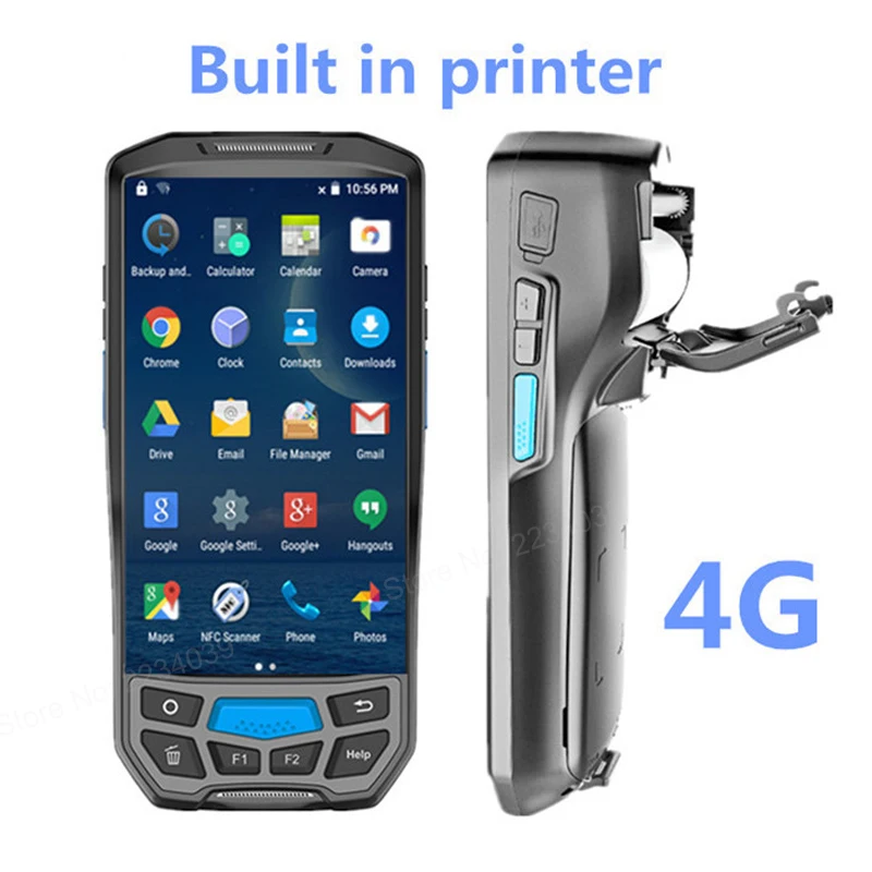 Kopen 2 in 1 ingebouwde 58mm thermische printer 4g handheld POS terminal draadloze 1D 2D barcode scanner draagbare reader WIFI Bluetooth PDA
